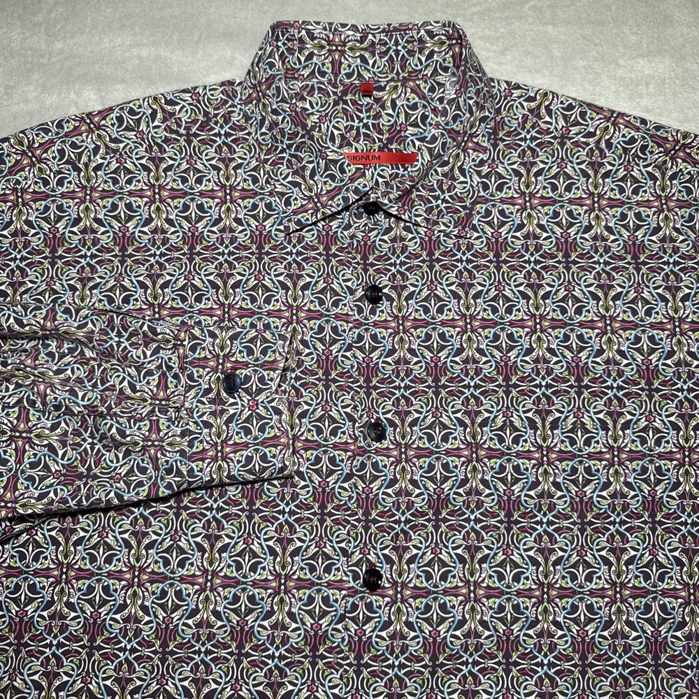 SIGNUM Geometric Abstract Pattern Button Up Shirt Men 2XL Multicolor Cotton XXL